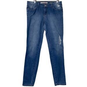 Zara Women's Distressed Mid Rise Skinny Ankle Medium Blue Denim Wash Size 10